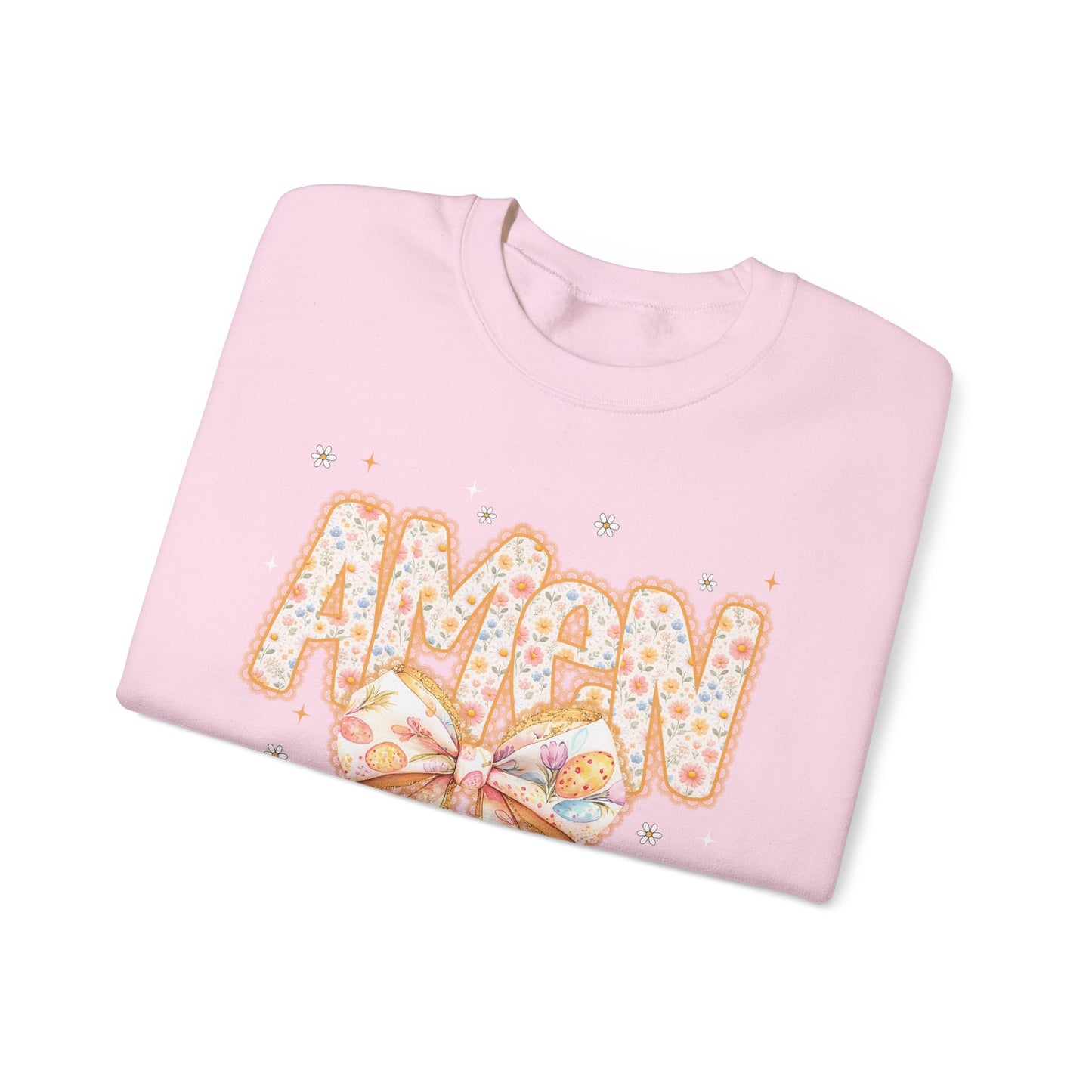 Crewneck Sweatshirt — 'AMAW' Pastel Bow Glitter Graphic