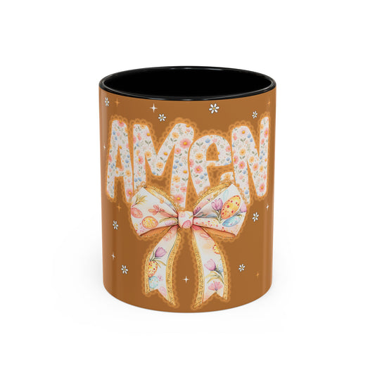 Accent Mug — 'Amen' Floral Bow Coffee Mug (11/15oz) — Faith-Inspired Gift