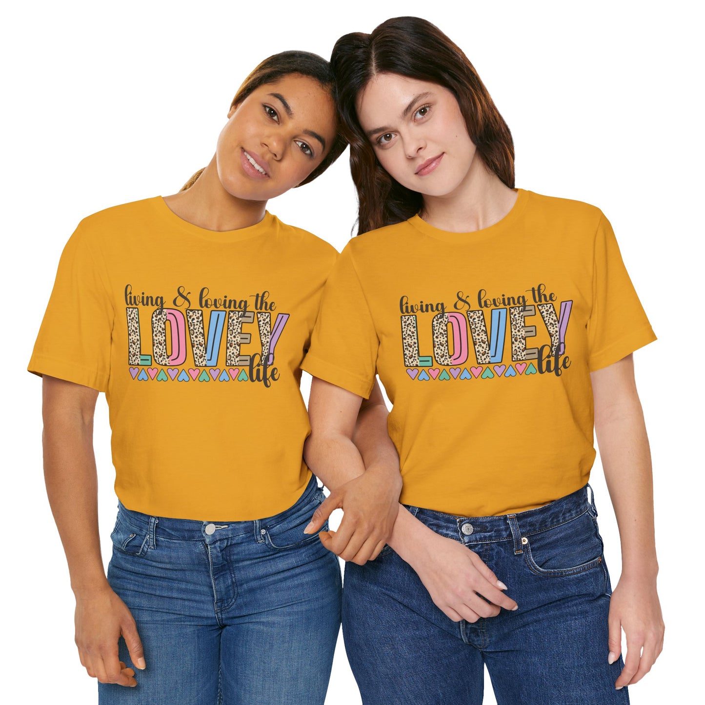 Living & Loving the LOVE Life T-Shirt — Colorful Leopard Print Hearts Tee