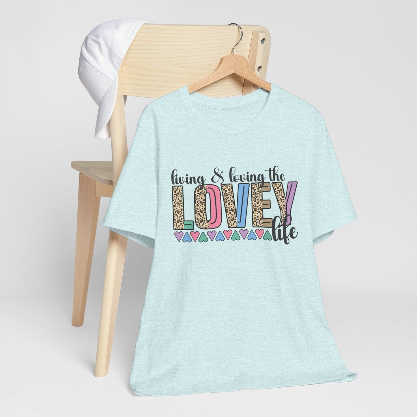 Living & Loving the LOVE Life T-Shirt — Colorful Leopard Print Hearts Tee