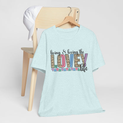 Living & Loving the LOVE Life T-Shirt — Colorful Leopard Print Hearts Tee