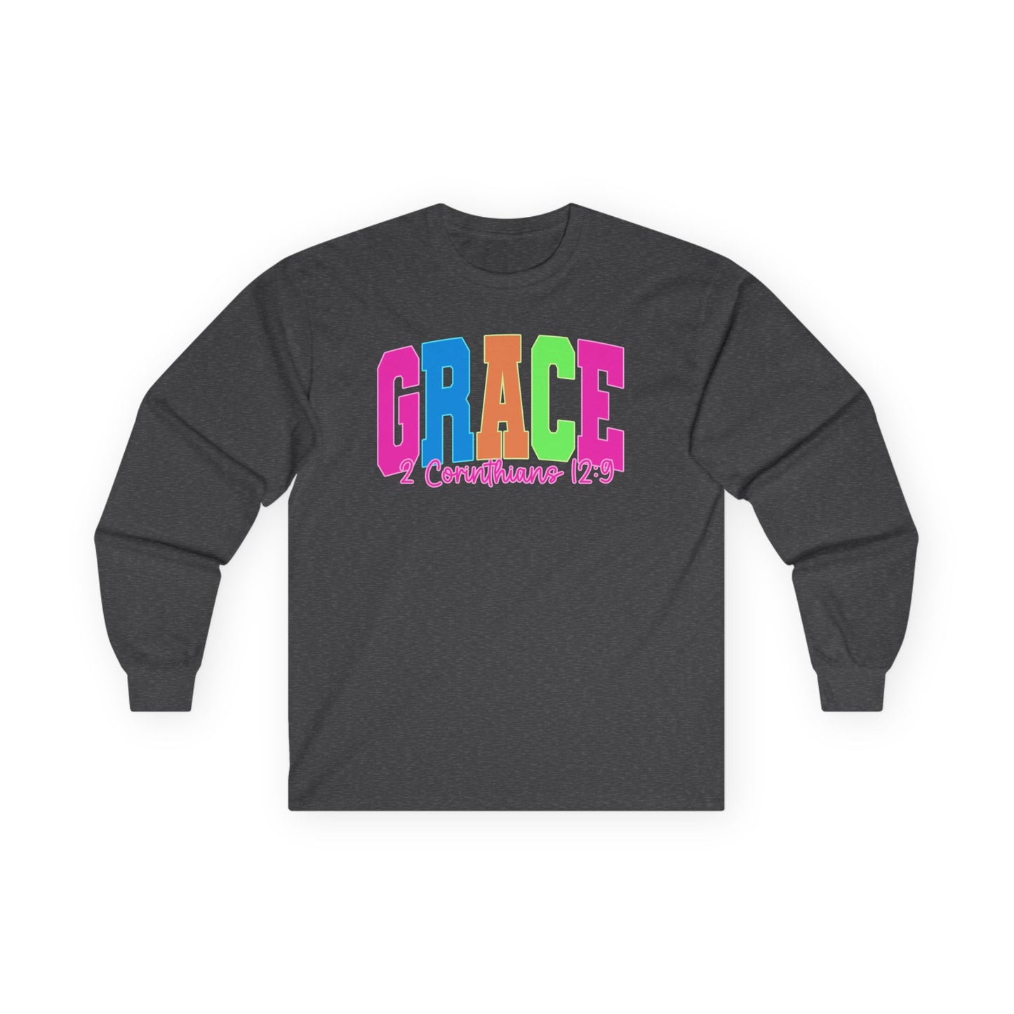 Grace 2 Corinthians 12:9 Long Sleeve Tee — Colorful Christian Faith Shirt