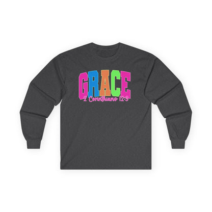 Grace 2 Corinthians 12:9 Long Sleeve Tee — Colorful Christian Faith Shirt