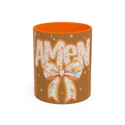Accent Mug — 'Amen' Floral Bow Coffee Mug (11/15oz) — Faith-Inspired Gift