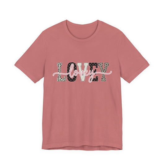 Lovey Mom T-Shirt — 'Lovely' Script Over 'MOM' Leopard Print Tee