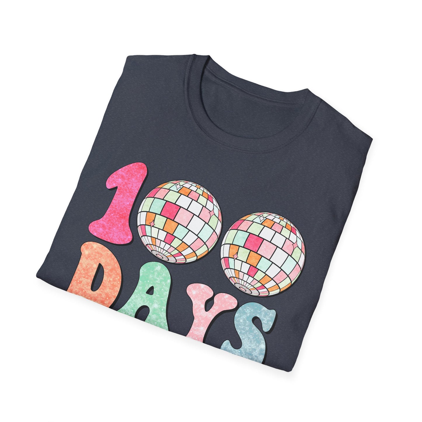 100 Days of School T-Shirt — Colorful Retro Disco Celebration Tee for Students & Teachers