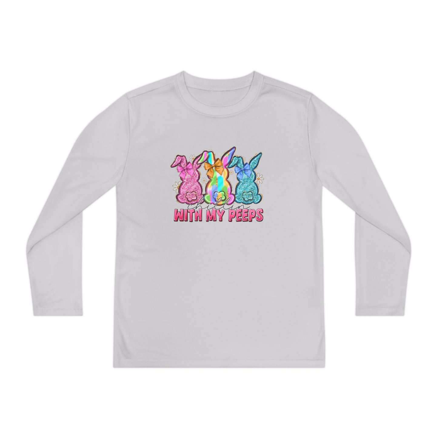 Youth Long Sleeve Tee — "With My Peeps" Colorful Easter Bunny Graphic