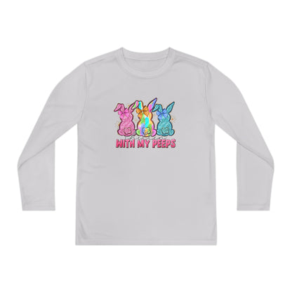 Youth Long Sleeve Tee — "With My Peeps" Colorful Easter Bunny Graphic