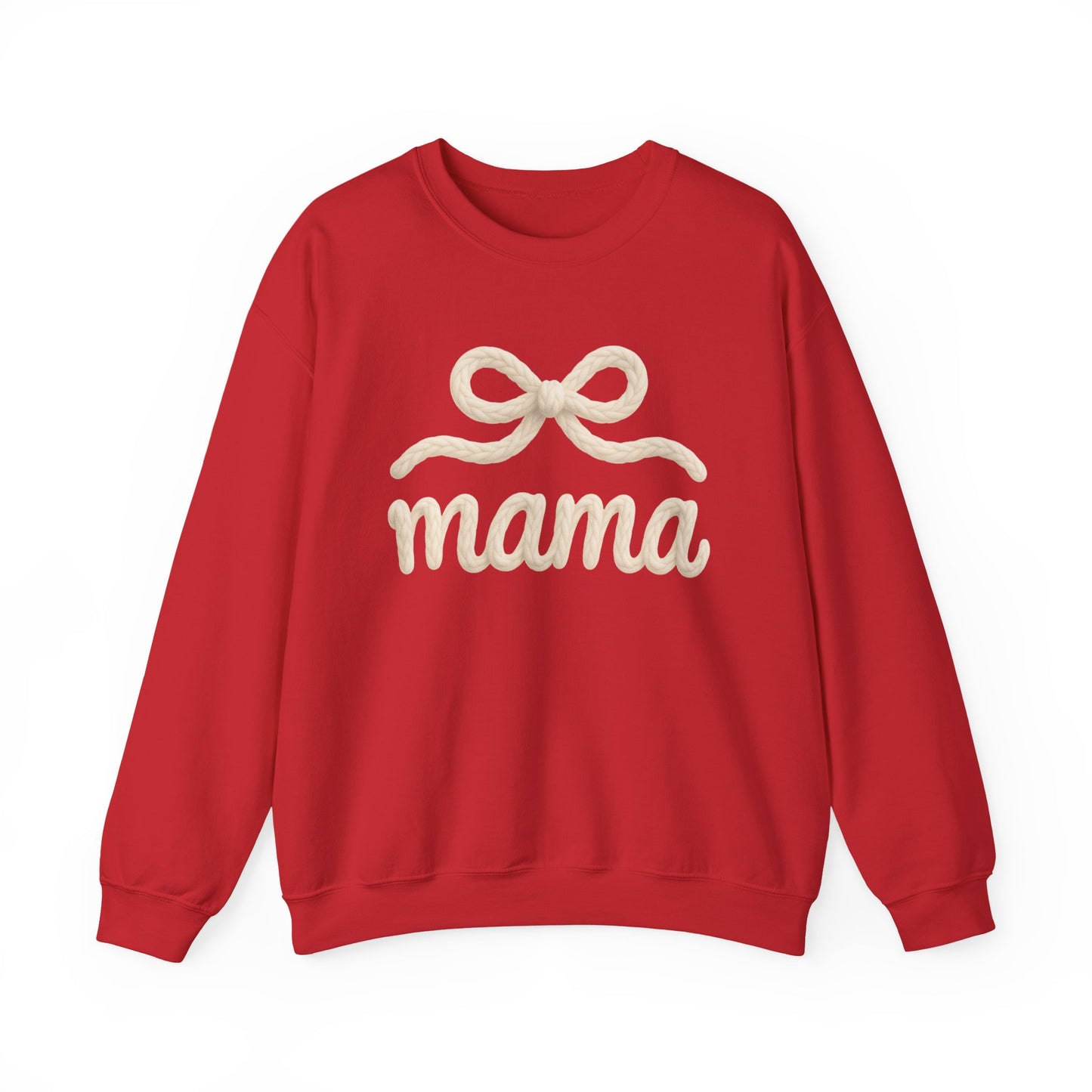 Mama Rope Bow Sweatshirt — Cozy White "mama" Crewneck for New & Expecting Moms