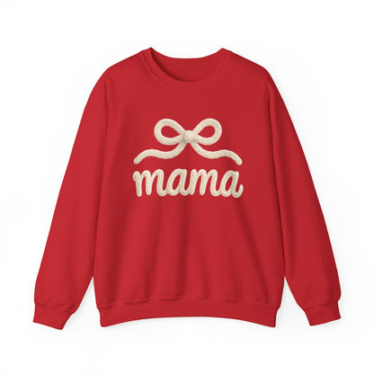 Mama Rope Bow Sweatshirt — Cozy White "mama" Crewneck for New & Expecting Moms