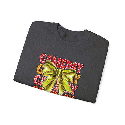 Crewneck Sweatshirt — Candy Cane Bow Graphic Holiday Pullover