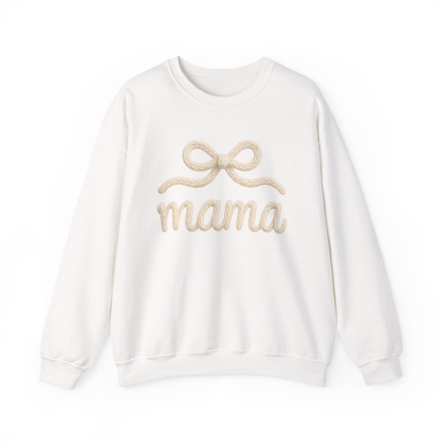 Mama Rope Bow Sweatshirt — Cozy White "mama" Crewneck for New & Expecting Moms