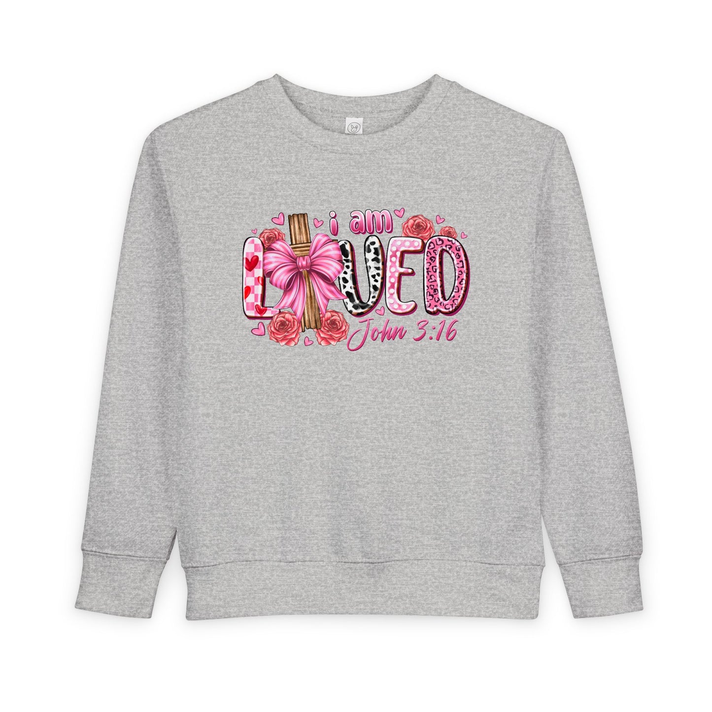 Toddler Sweatshirt - "I Am Loved" John 3:16 Pink Cross Faith Pullover