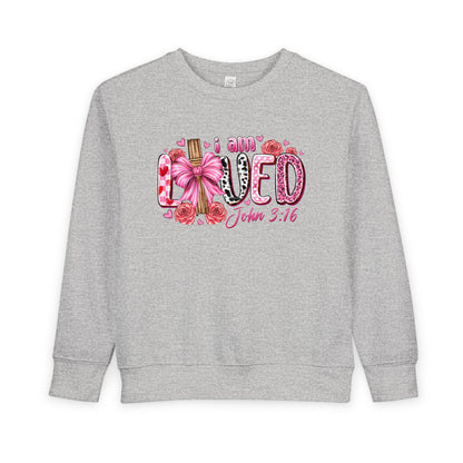 Toddler Sweatshirt - "I Am Loved" John 3:16 Pink Cross Faith Pullover
