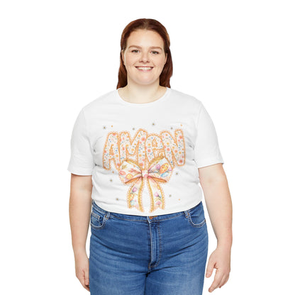 Amen Floral Bow T‑Shirt — Pastel Faith Graphic Tee
