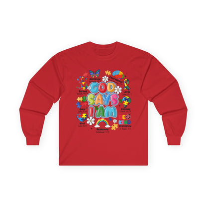God Says I Am Long Sleeve Tee — Positive Christian Kids Faith Shirt