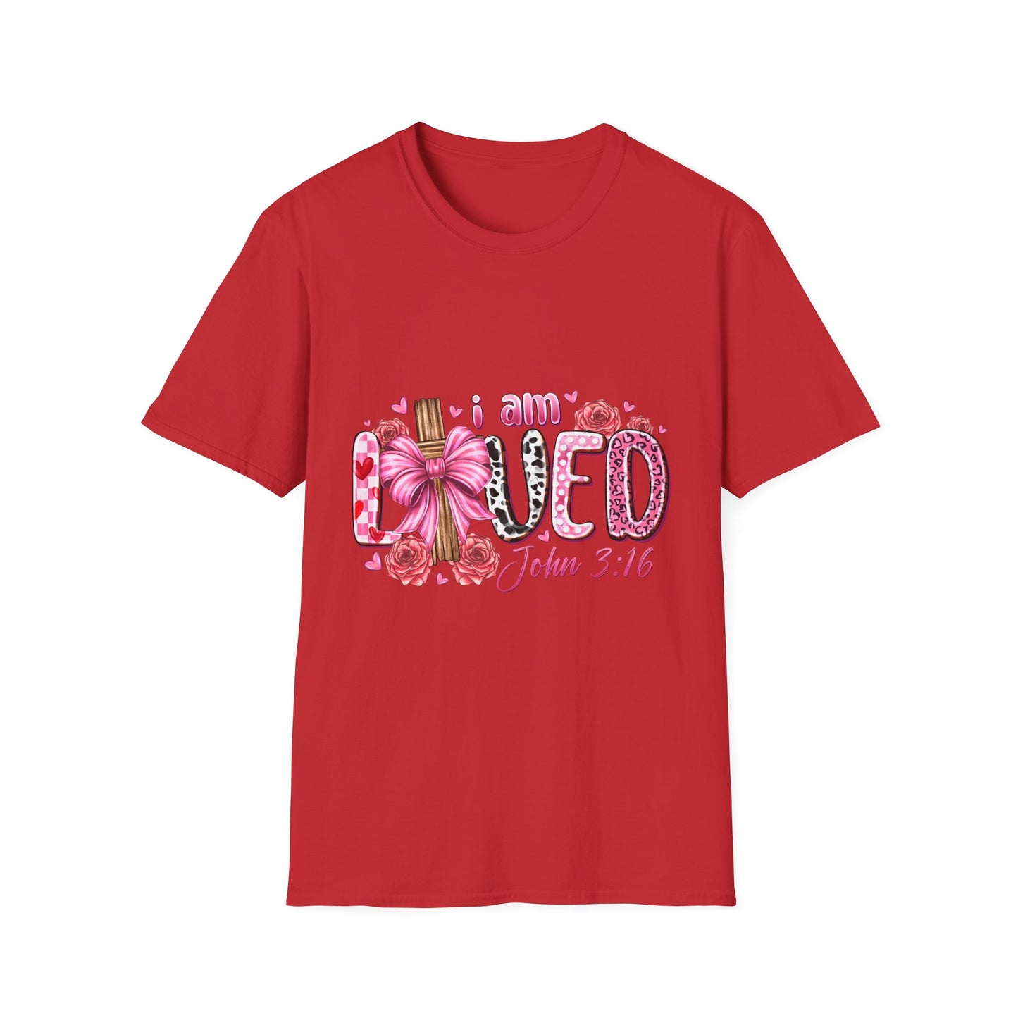 I Am Loved John 3:16 T-Shirt — Pink Floral Christian Faith Tee