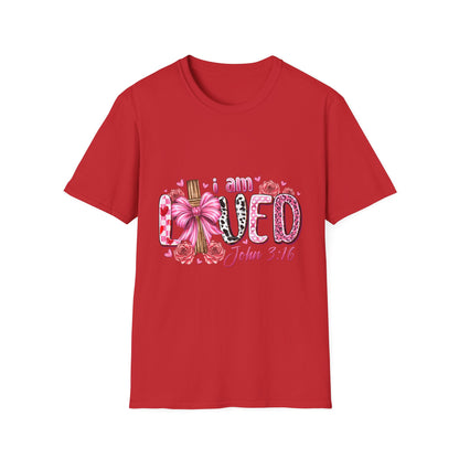 I Am Loved John 3:16 T-Shirt — Pink Floral Christian Faith Tee