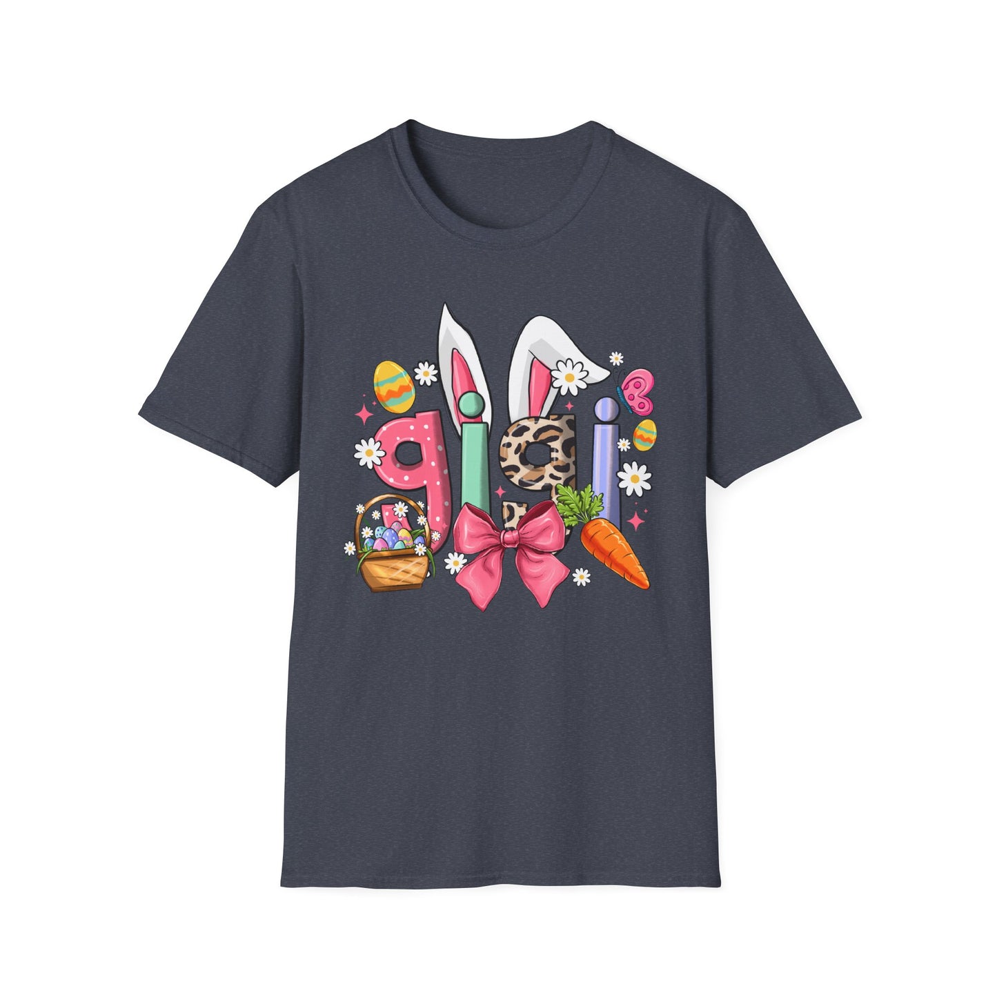 Easter Girl Bunny Tee – Floral Eggs, Carrot & Pink Bow Graphic T-Shirt