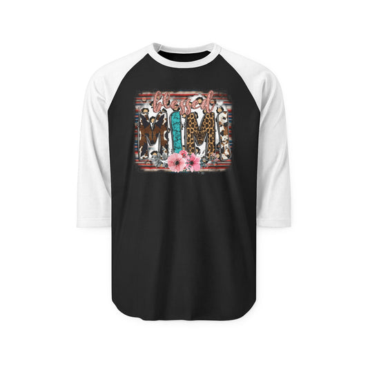 Cowgirl Trio Raglan Shirt - Western Cowgirl Leopard & Floral Graphic 3/4 Sleeve