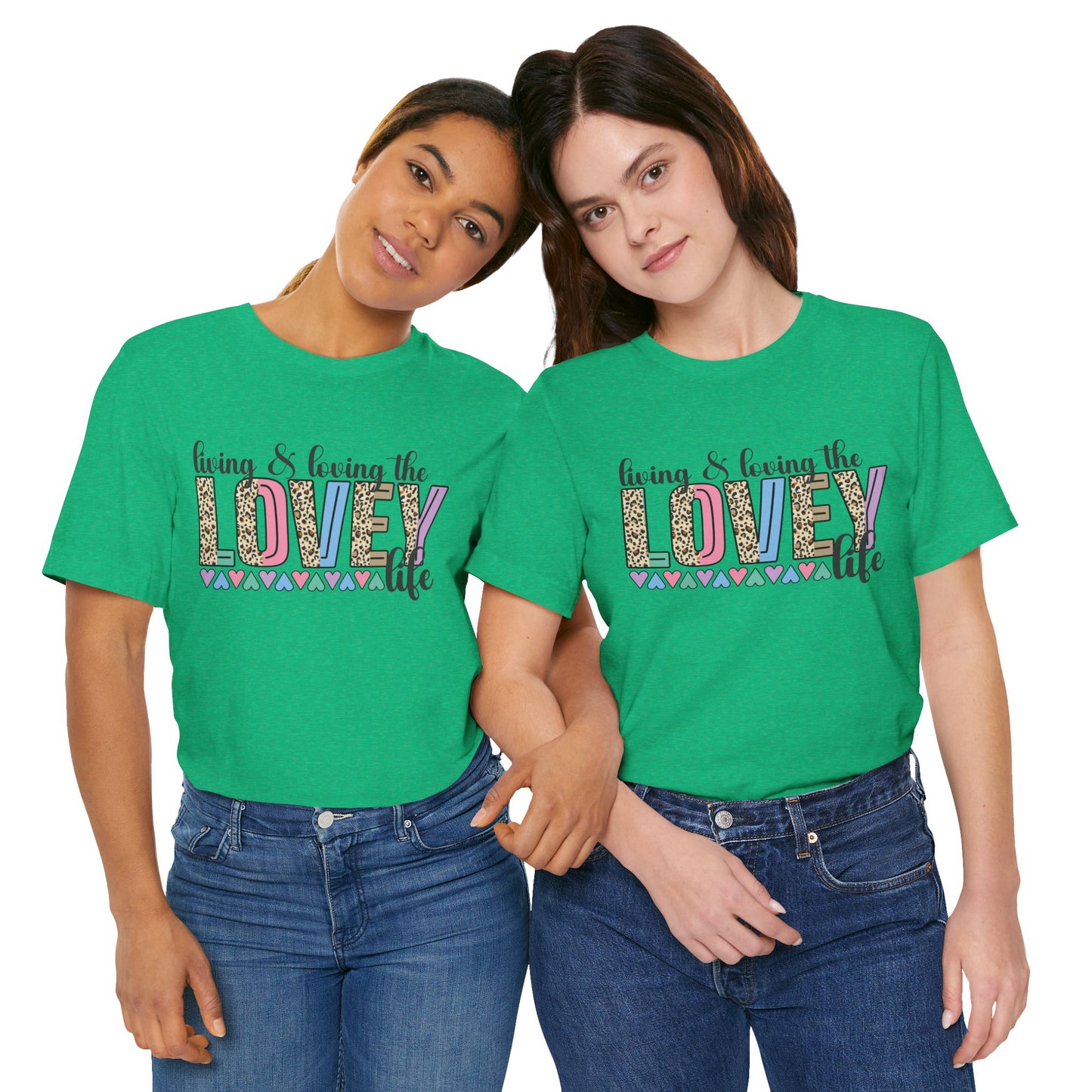 Living & Loving the LOVE Life T-Shirt — Colorful Leopard Print Hearts Tee