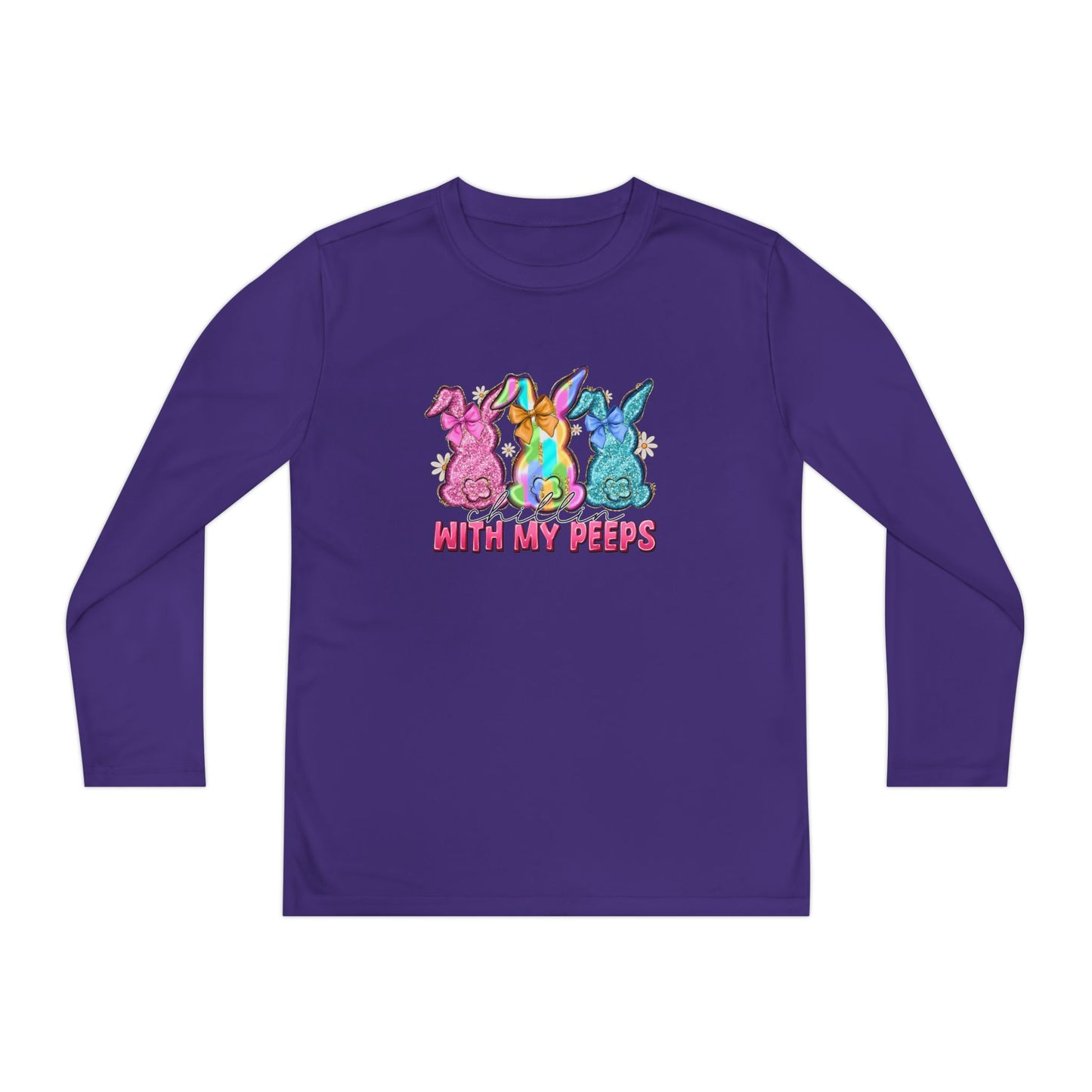 Youth Long Sleeve Tee — "With My Peeps" Colorful Easter Bunny Graphic
