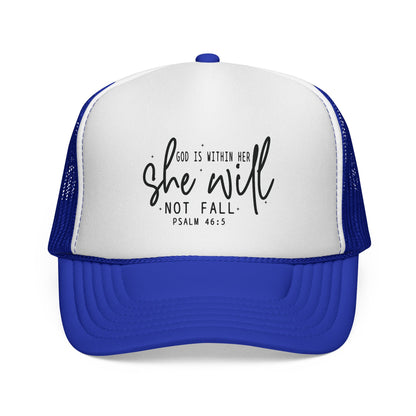 She Will Not Fail Trucker Cap – Psalm 46:5 Inspirational Christian Hat