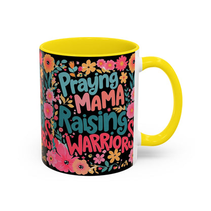 Coffee Mug — "Praying Mama, Raising Warriors" Floral Accent Mug (11/15oz)