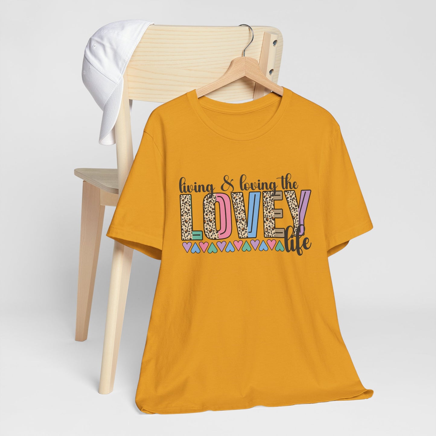 Living & Loving the LOVE Life T-Shirt — Colorful Leopard Print Hearts Tee