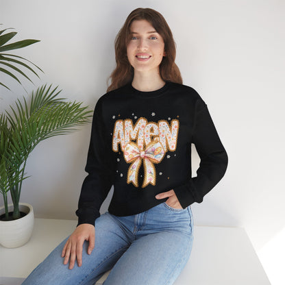 Crewneck Sweatshirt — 'AMAW' Pastel Bow Glitter Graphic