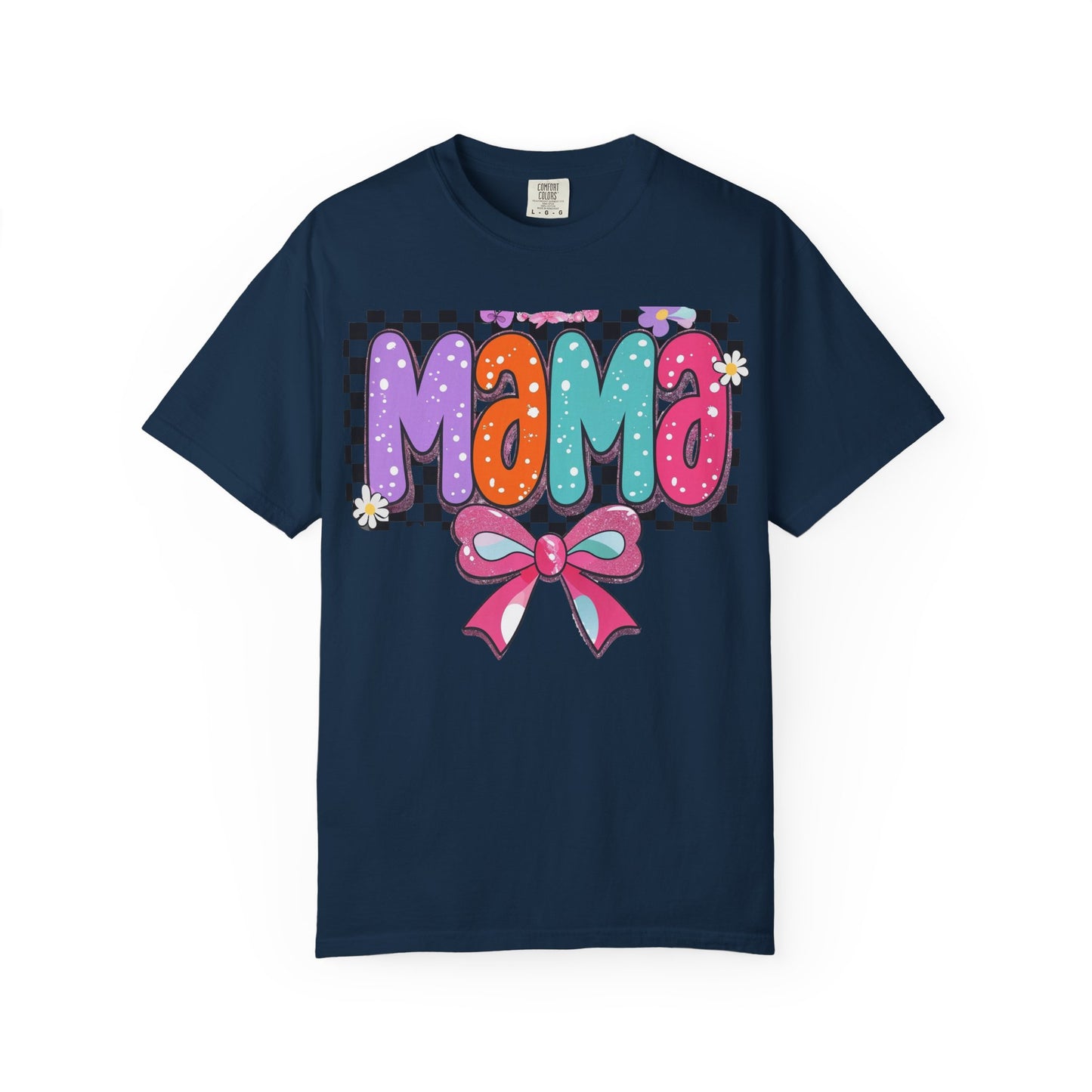 Mama Graphic T-Shirt — Colorful Retro Bow Design- COMFORT COLORS