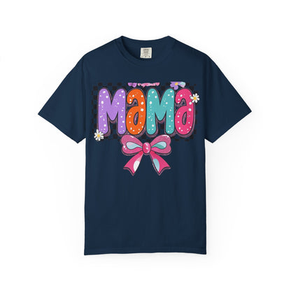 Mama Graphic T-Shirt — Colorful Retro Bow Design- COMFORT COLORS