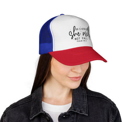 She Will Not Fail Trucker Cap – Psalm 46:5 Inspirational Christian Hat