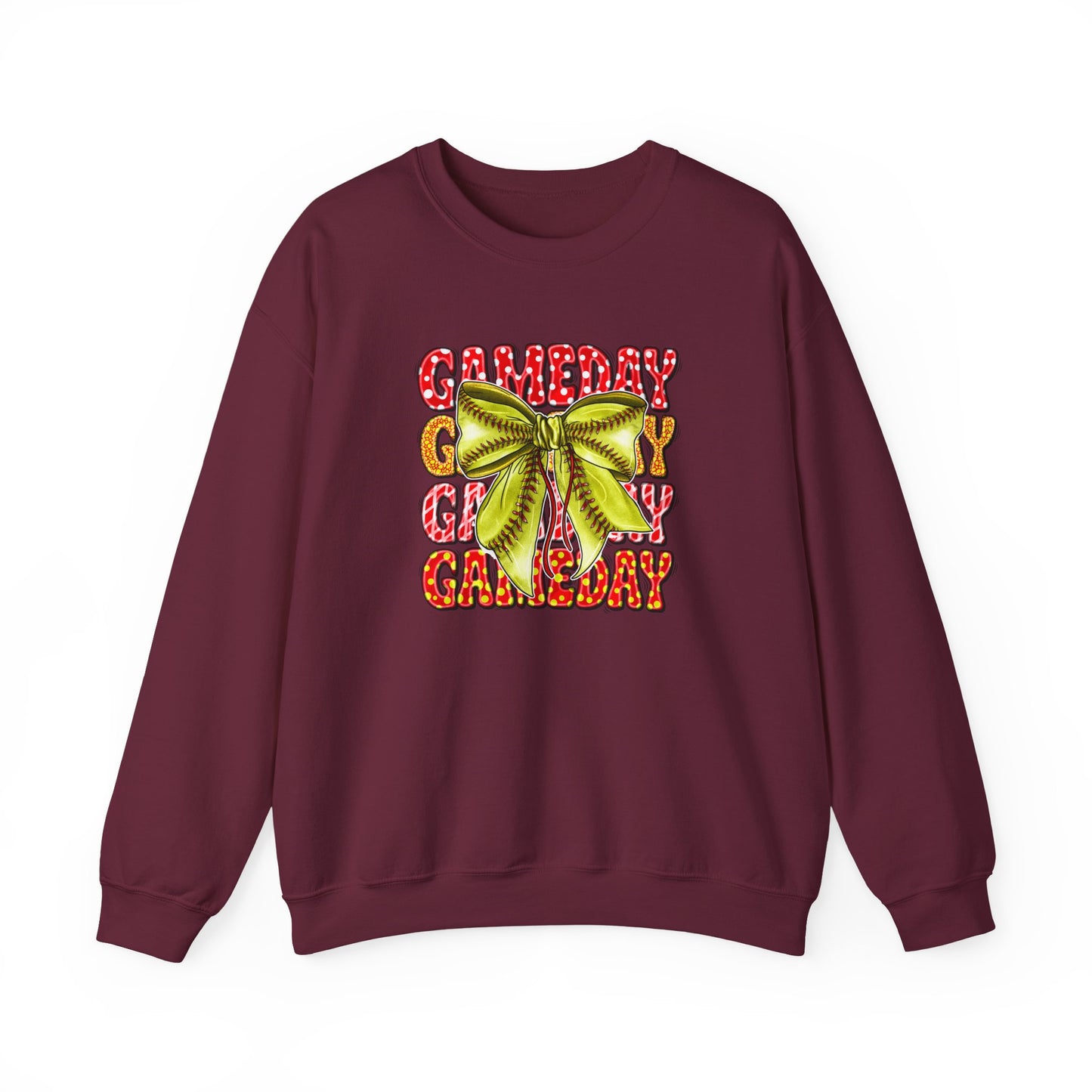Crewneck Sweatshirt — Candy Cane Bow Graphic Holiday Pullover