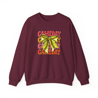 Crewneck Sweatshirt — Candy Cane Bow Graphic Holiday Pullover