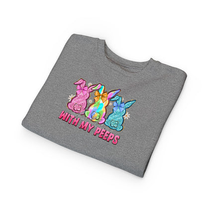 Toddler Sweatshirt - "With My Peeps" Colorful Easter Bunny Crewneck