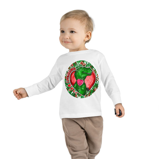 Toddler Tee — Cute Green Dinosaur Hugging Heart Valentine’s Shirt