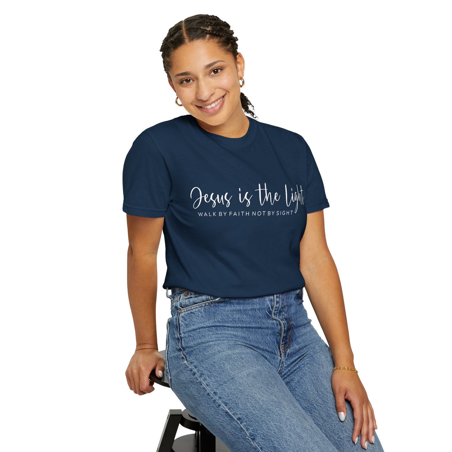 Jesus Is the Light T-Shirt — "Walk by Faith Not by Sight" Christian Tee- comfort colors
