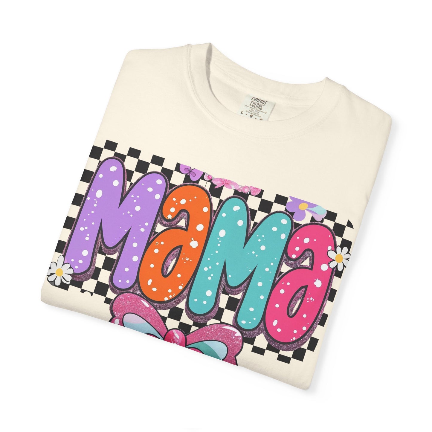 Mama Graphic T-Shirt — Colorful Retro Bow Design- COMFORT COLORS