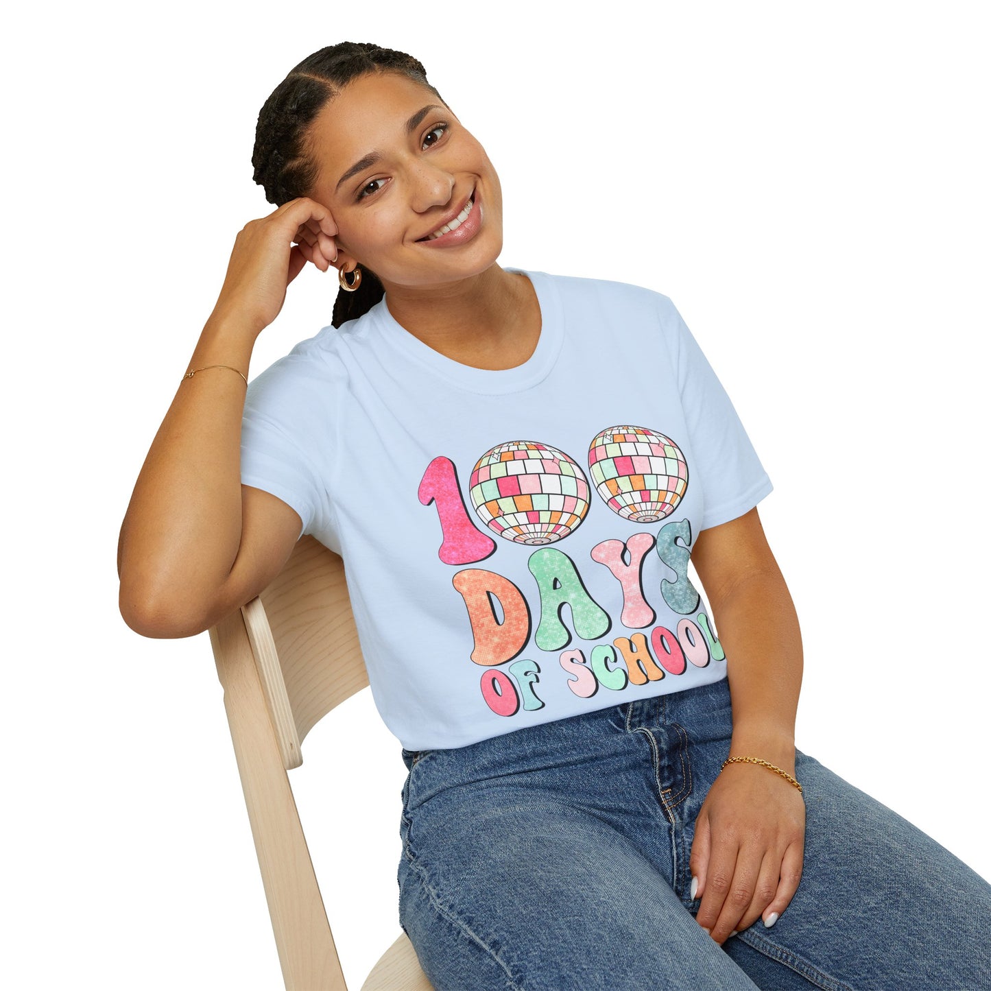 100 Days of School T-Shirt — Colorful Retro Disco Celebration Tee for Students & Teachers