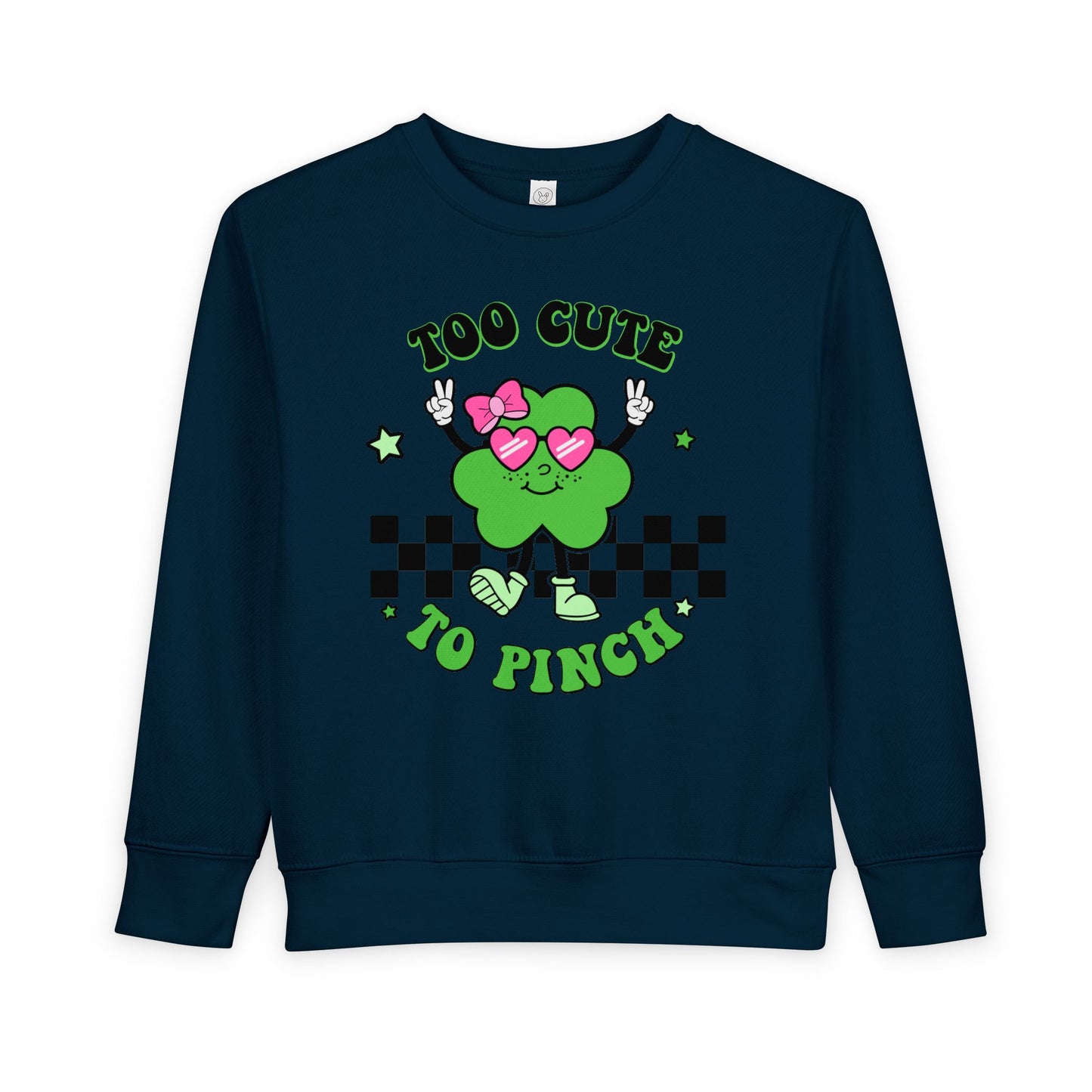 Toddler Sweatshirt — "Too Cute to Pinch" St. Patrick's Day Shamrock Crewneck