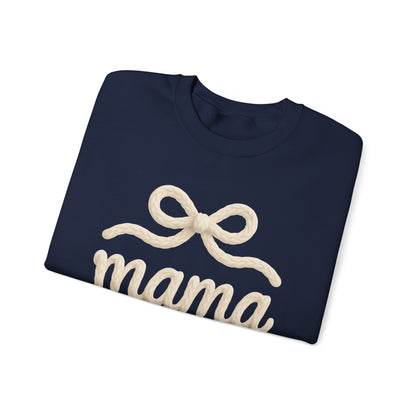 Mama Rope Bow Sweatshirt — Cozy White "mama" Crewneck for New & Expecting Moms