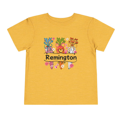 Personalized Toddler Tee — Colorful Easter Carrot Gnome Name Shirt (Remington)