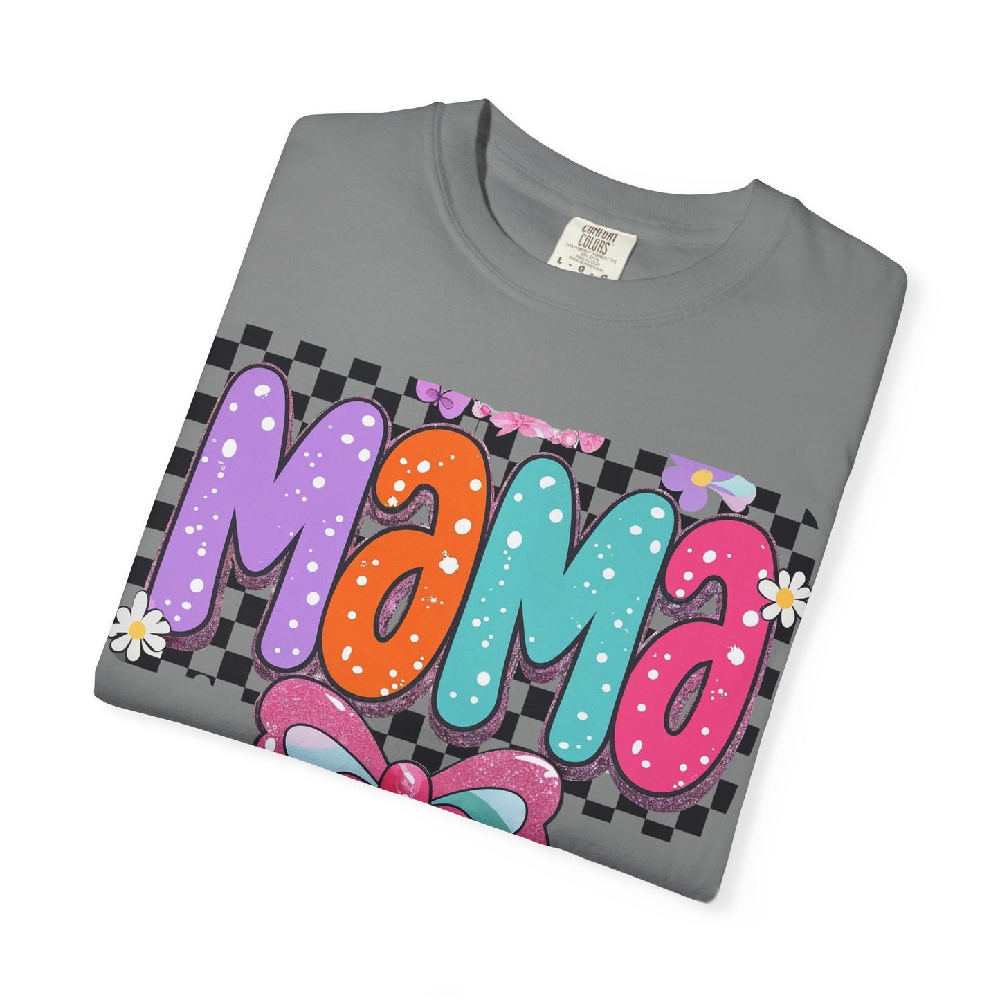 Mama Graphic T-Shirt — Colorful Retro Bow Design- COMFORT COLORS