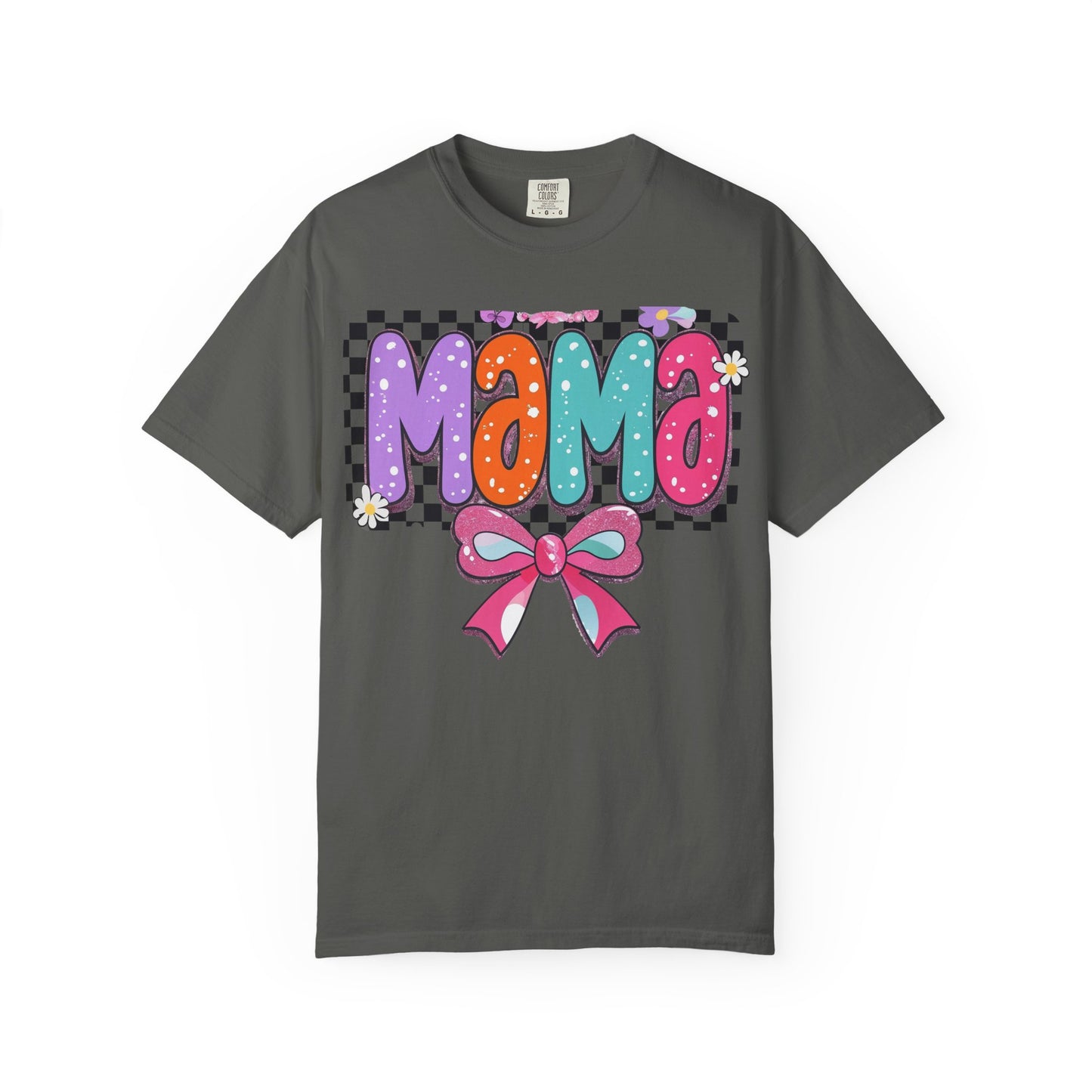 Mama Graphic T-Shirt — Colorful Retro Bow Design- COMFORT COLORS