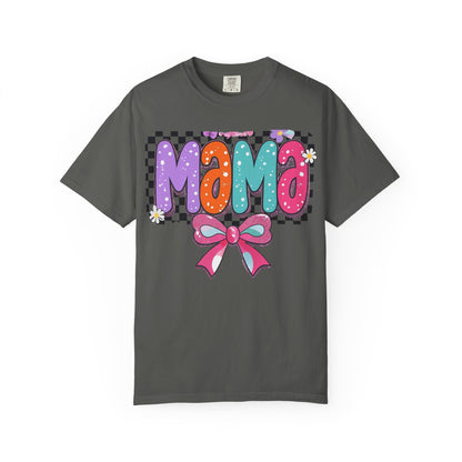 Mama Graphic T-Shirt — Colorful Retro Bow Design- COMFORT COLORS