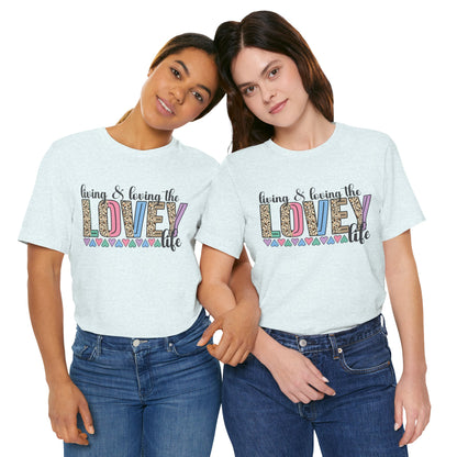 Living & Loving the LOVE Life T-Shirt — Colorful Leopard Print Hearts Tee
