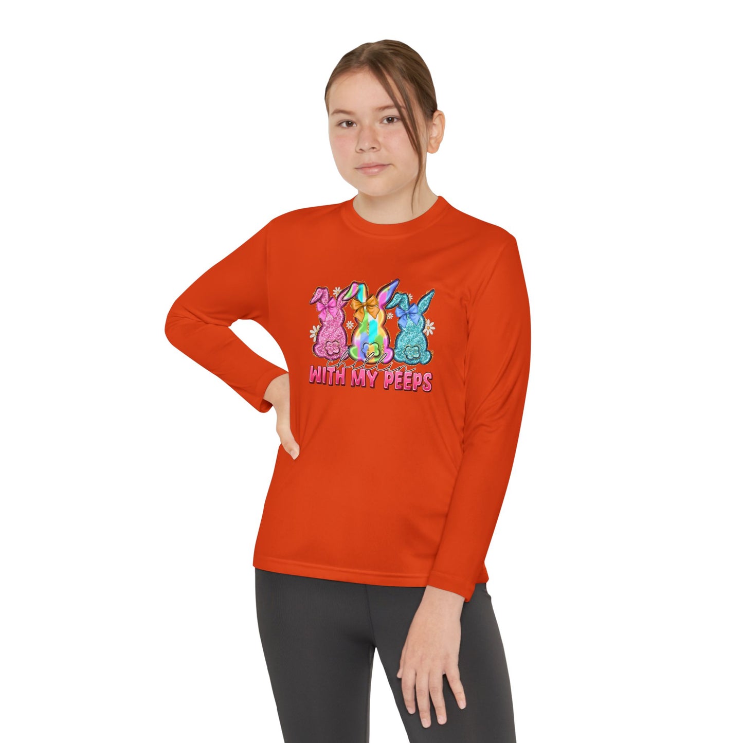 Youth Long Sleeve Tee — "With My Peeps" Colorful Easter Bunny Graphic