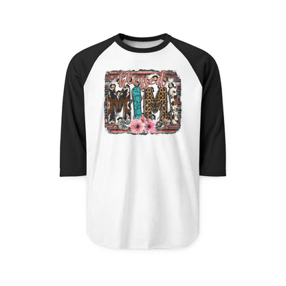 Cowgirl Trio Raglan Shirt - Western Cowgirl Leopard & Floral Graphic 3/4 Sleeve