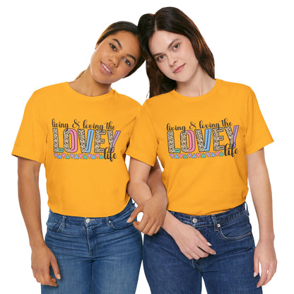 Living & Loving the LOVE Life T-Shirt — Colorful Leopard Print Hearts Tee